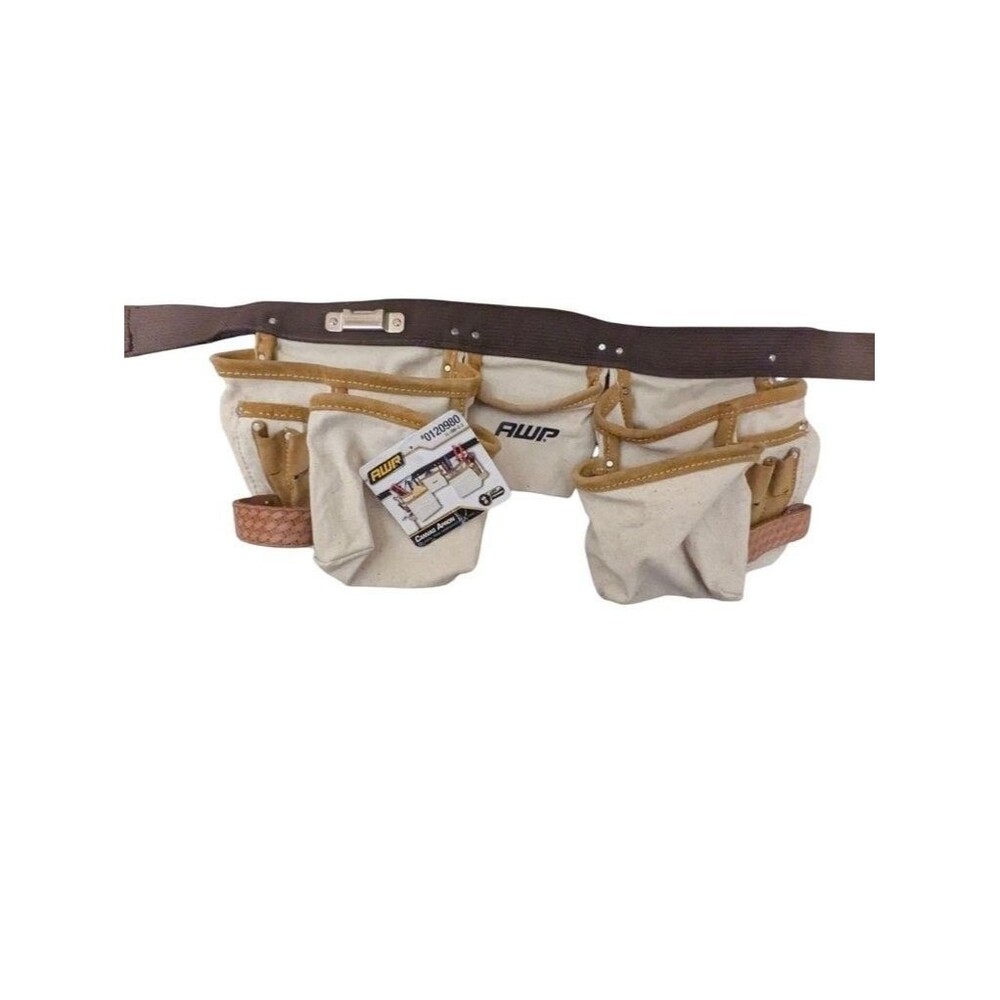 AWP Canvas and Leather Work Tool Belt with Multiple Pockets